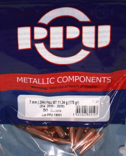 50 Stück PPU | PrviPartizan Geschosse #B-127 | 7MM/.284 - 174grs/11,34g FMJ BT Vollmantel BoatTail – Bild 1