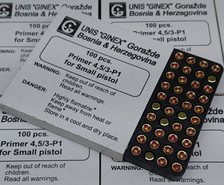 1.000 Stück GINEX Zündhütchen Small Pistol Zünder SP 4,5/3-P1 S.P. ä Federal #100 CCI #500 Geco 4152 – Bild 1