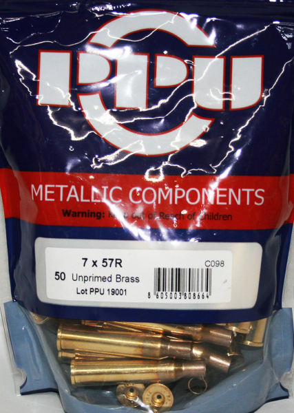 50 Stück NEUE PPU/PrviPartizan Langwaffenhülsen 7x57R (Boxerzündung)/Unprimed Brass #C098 – Bild 1
