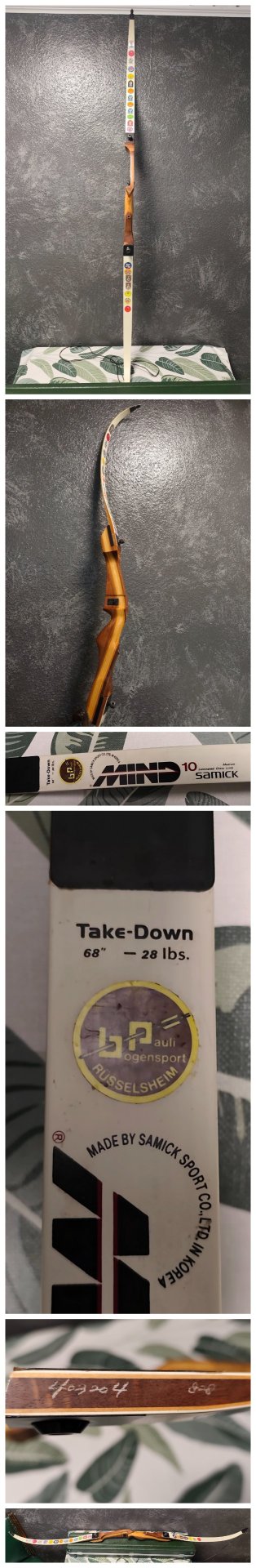 Samick Mind 10 Recurve 68" 28 lbs mit Pfeilen, Lederköcher & Zubehör – Bild 4