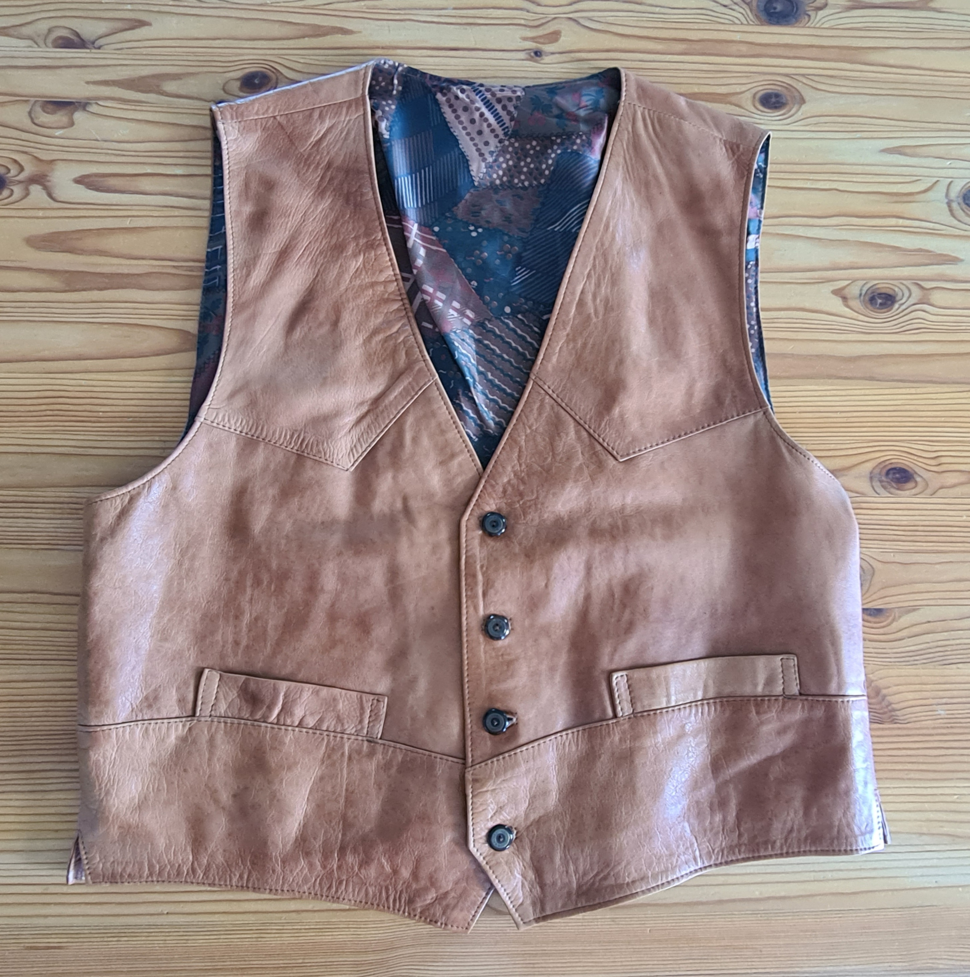 Lederweste (für unter die Jacke / Cowboy) - braun / natur - Gr. L - TOP – Bild 1