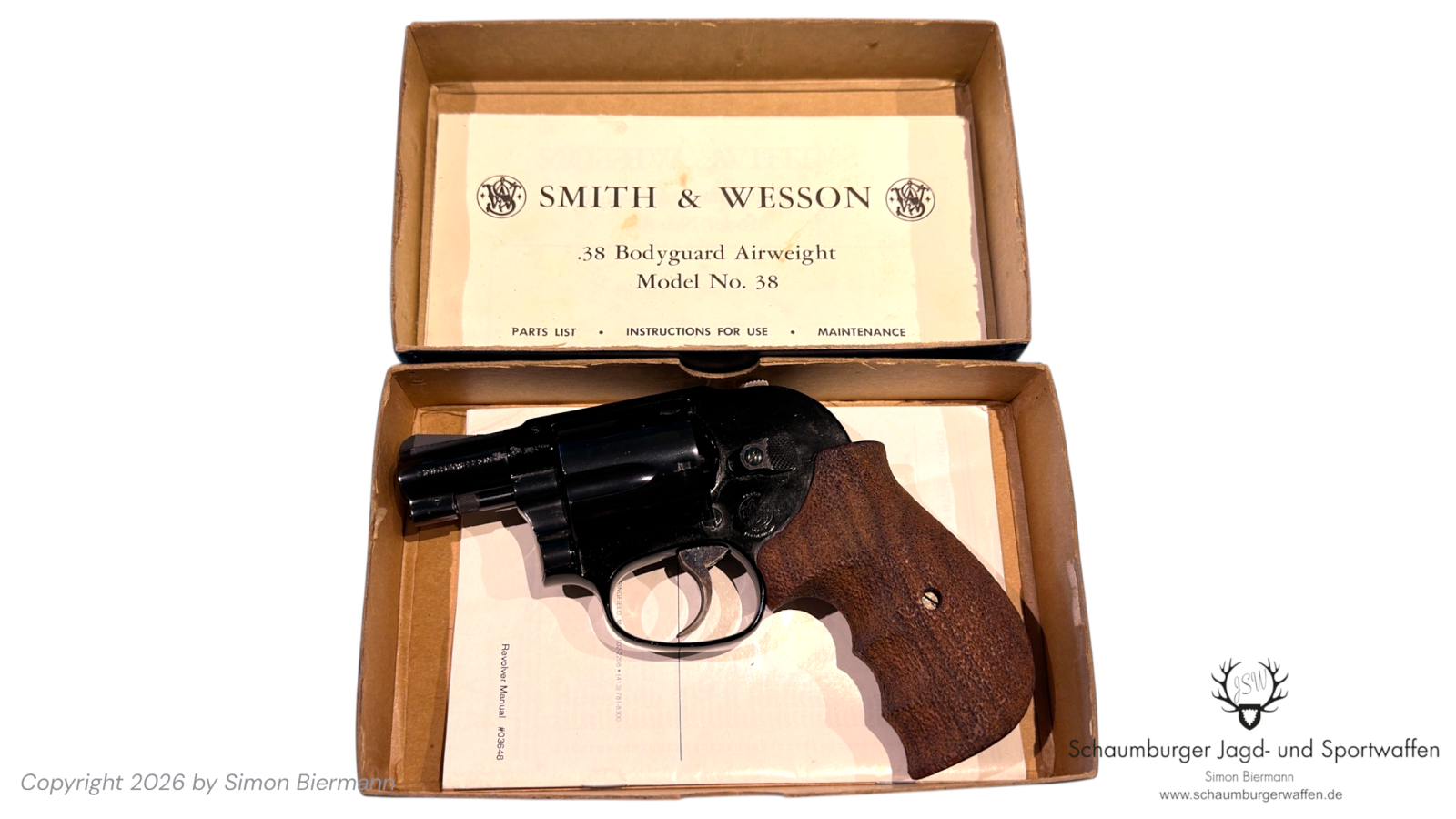 Revolver, Smith&Wesson, Mod. 38, Bodyguard Airweight, 2" Lauf, Kal. .38Special, Bestzustand. – Bild 1