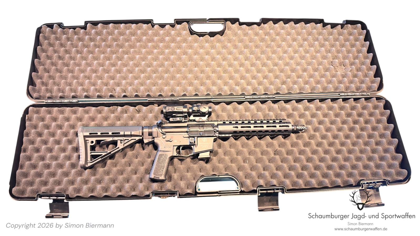 Halbautom. Büchse, SCHMEISSER, AR15-9, Kal. 9mmLuger, sehr g. Zustand, inkl. Falke S u. Falke B3xLE. – Bild 1
