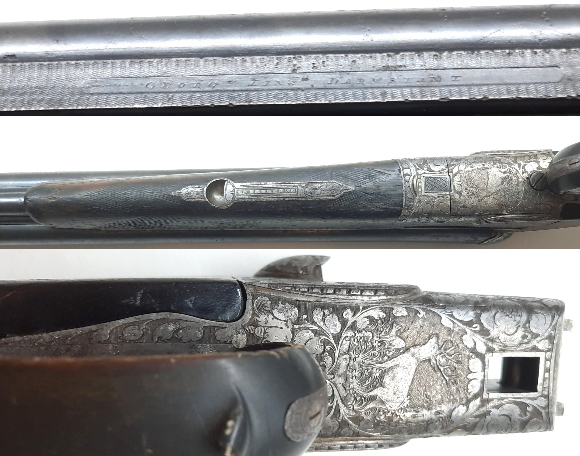Georg Link Darmstadt Drilling 16/65 & 9,3x72R Krupp-Lauf SPIEGELBLANK EK-Montage – Bild 2