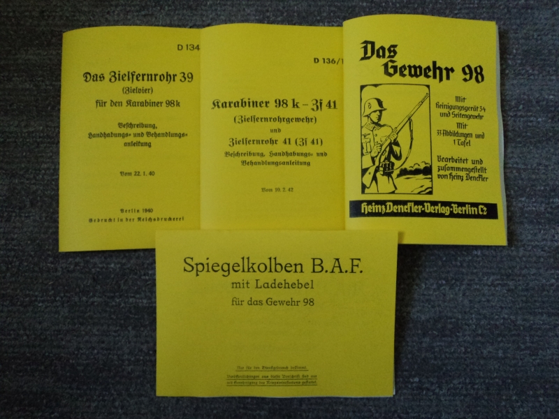 4 Hefte Beschreibung Dienstanweisung Zielfernrohr 39 & ZF41 K98 & Gewehr 98 & Spiegelkolben 1.WK – Bild 1