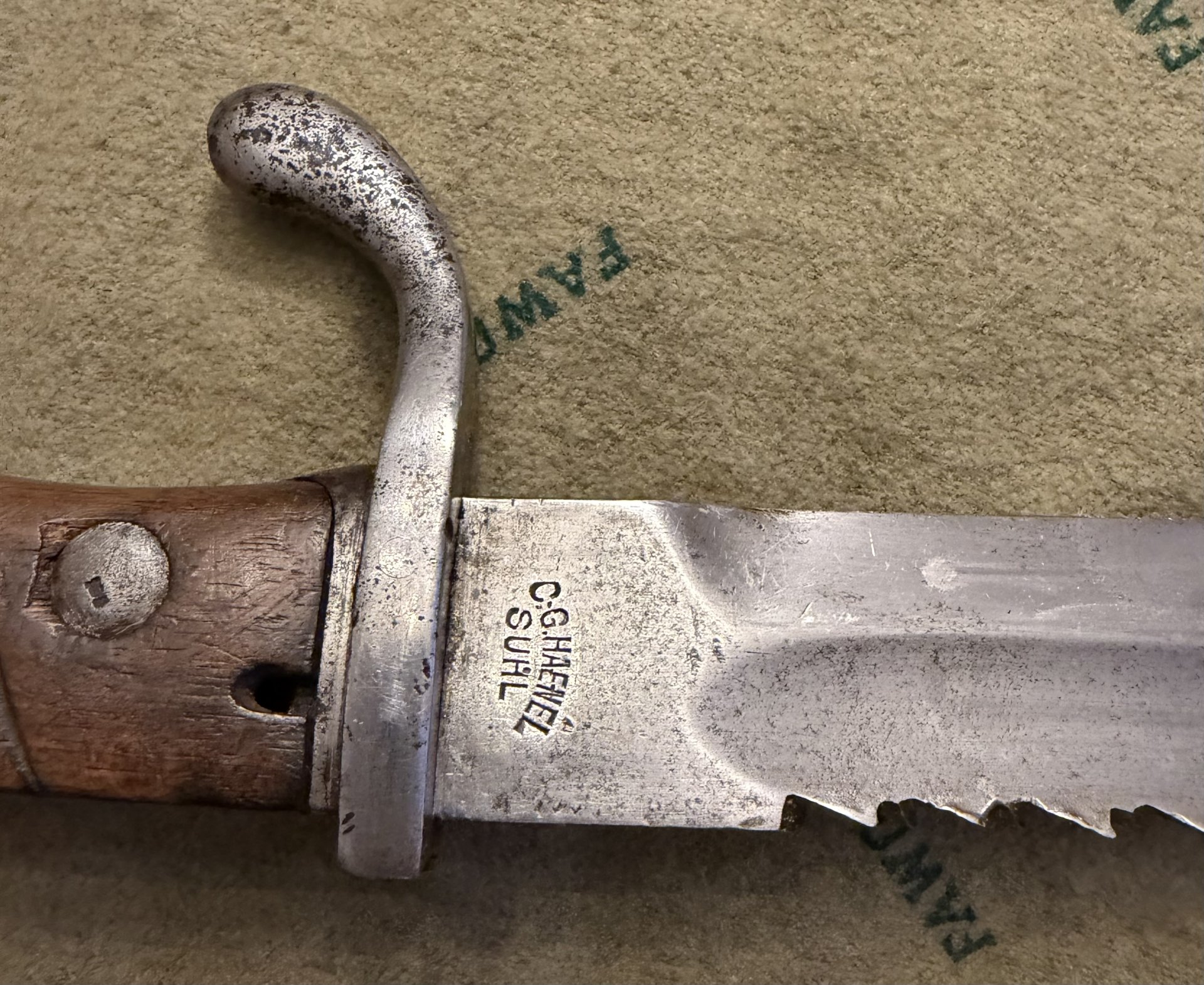 98/05 neue Art mit Sägerücken Butcher Sawback 1915 Lederscheide Haenel Suhl – Bild 5