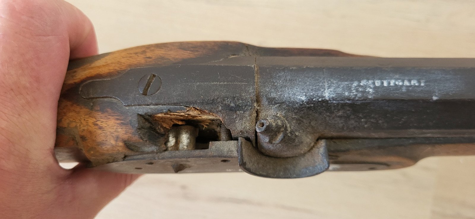 Vorderlader Gewehr DEFEKT W. Roseé Stuttgart 1800? Perkussion Jägerbüchse 8-Kant Lauf ALT! – Bild 3