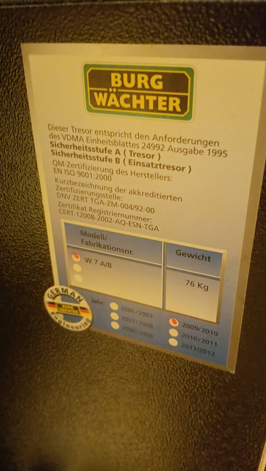 Z.Selbstabholung: Waffenschrank Sicherheitsstufe A + B-Innenfach - Für Bastler (Mechanismus klemmt) – Bild 3