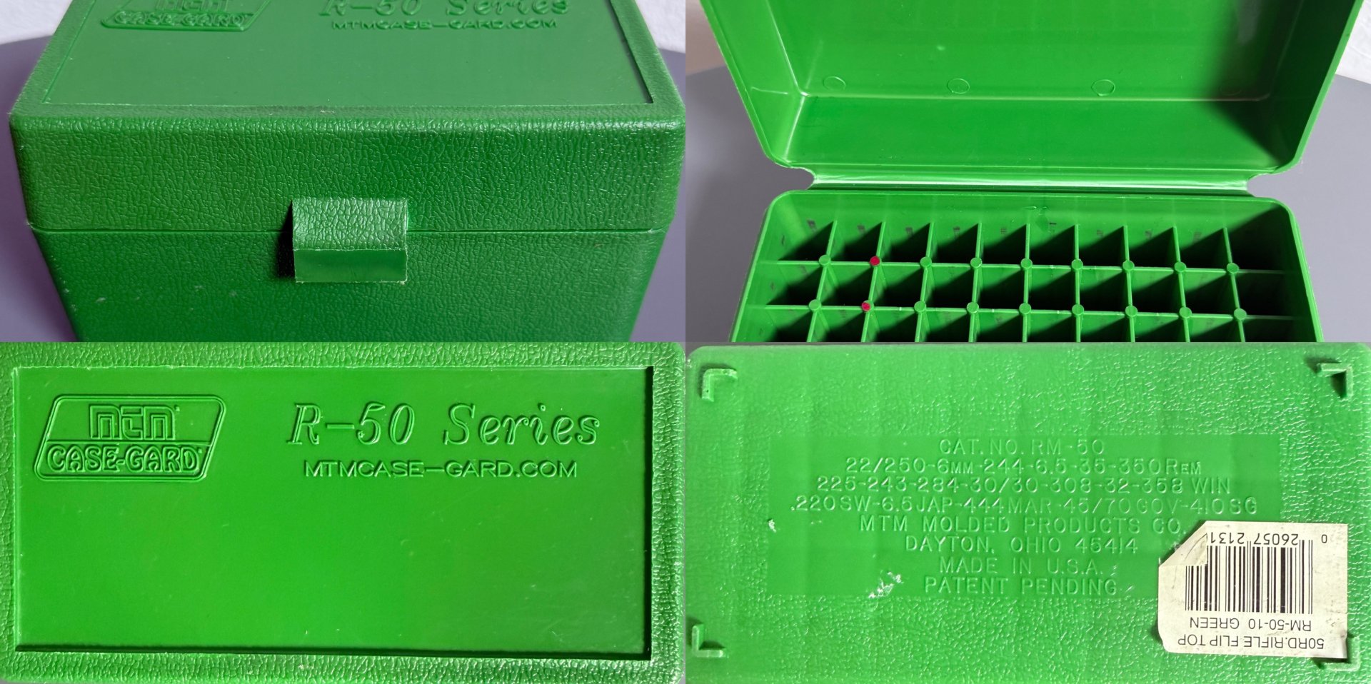 MTM PATRONENBOX RM-50-10 GRÜN MIT KLAPPDECKEL F. 50 PATRONEN – Bild 1