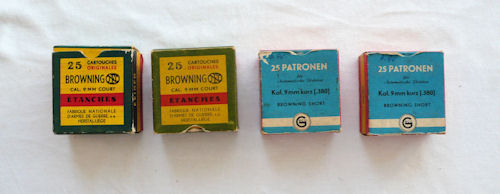 Alte Patronenschachteln – Munitionsschachteln – Kaliber 9mm kurz - .380 ACP – vier Stück – Bild 1