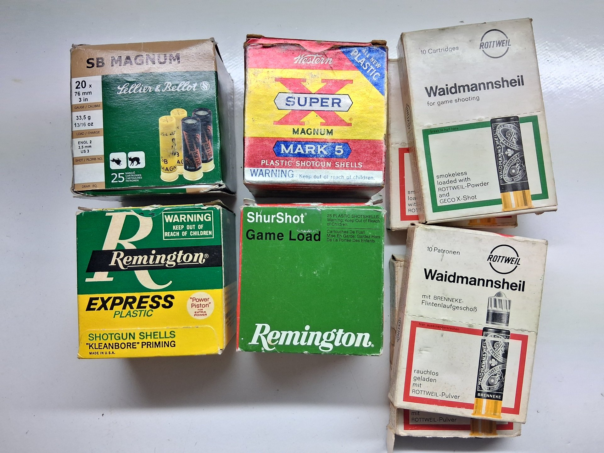 Konvolut 149 Schuss Kal. 20 (20/70 & 20/76) Inkl. 29x Rottweil Brenneke, S&B, Remington Sammlermunit – Bild 1