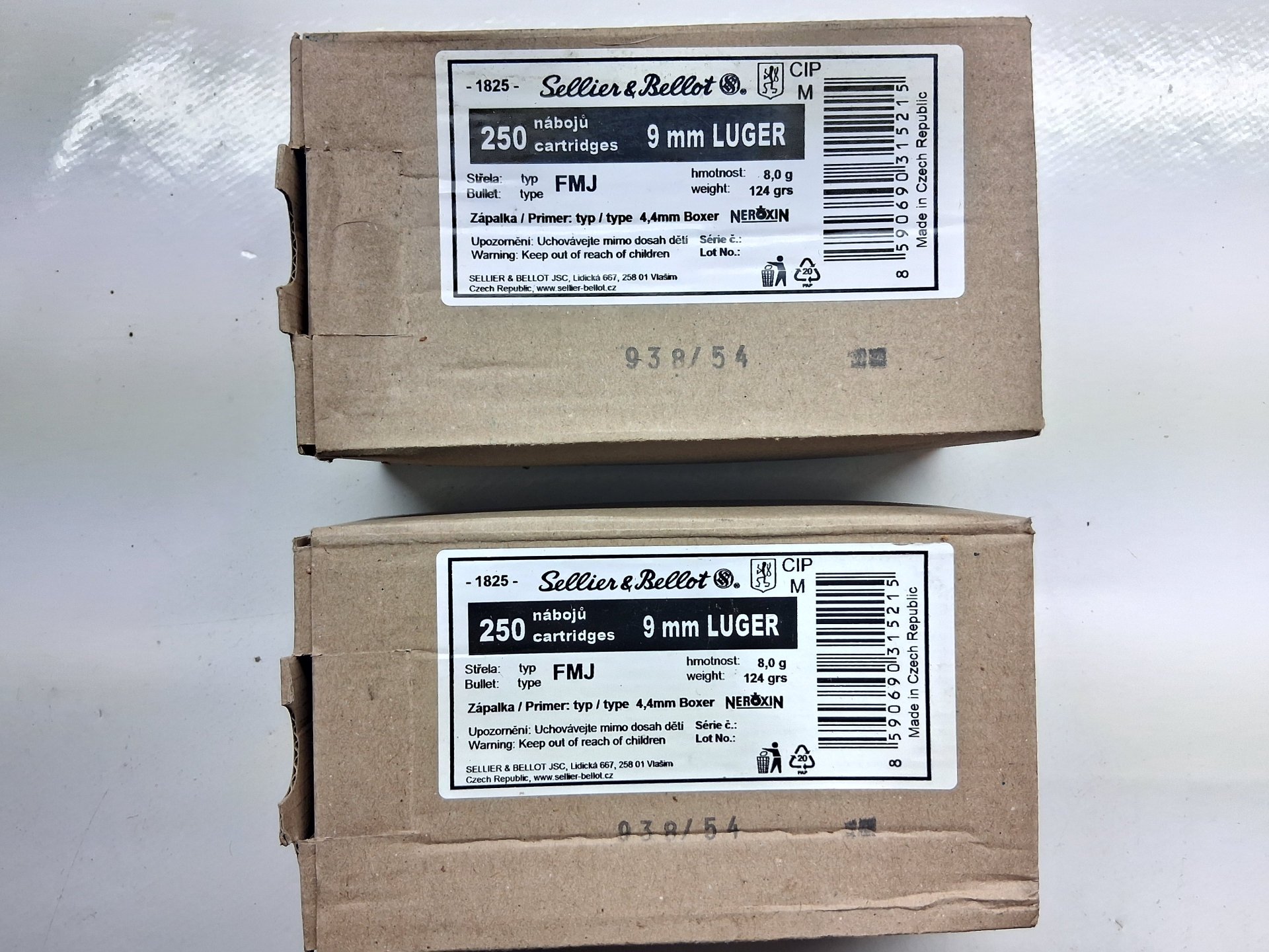 500 Schuss Sellier & Bellot 9mm Luger FMJ 124grs 8,0g 2x 250er Packung OVP – Bild 1