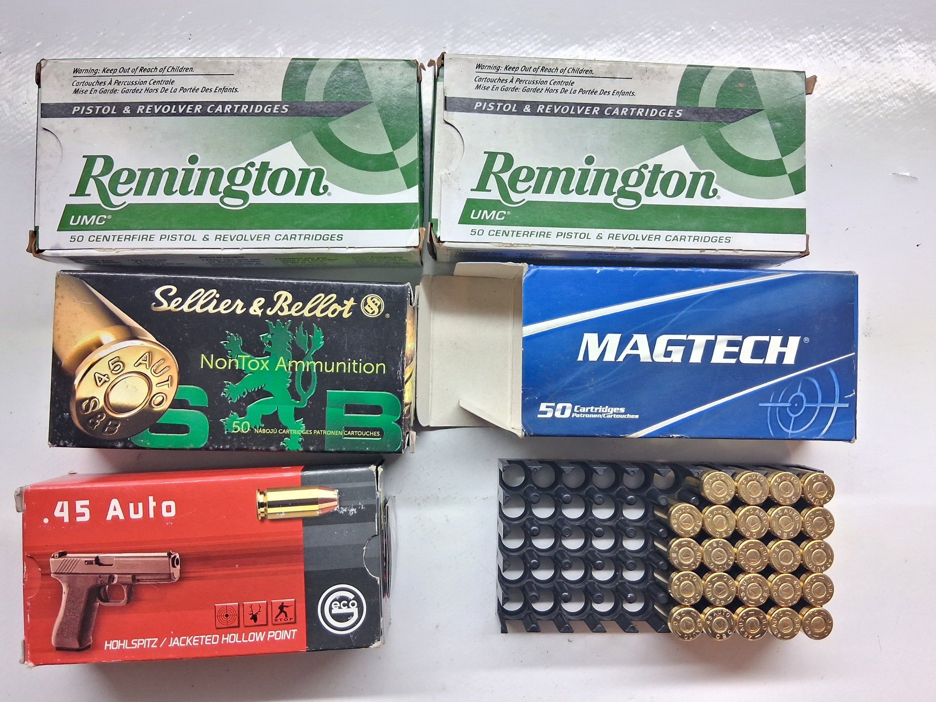 Konvolut 224 Schuss .45 Auto (.45 ACP) 230grs / 14,9g | S&B, Geco, Remington, Magtech – Bild 1