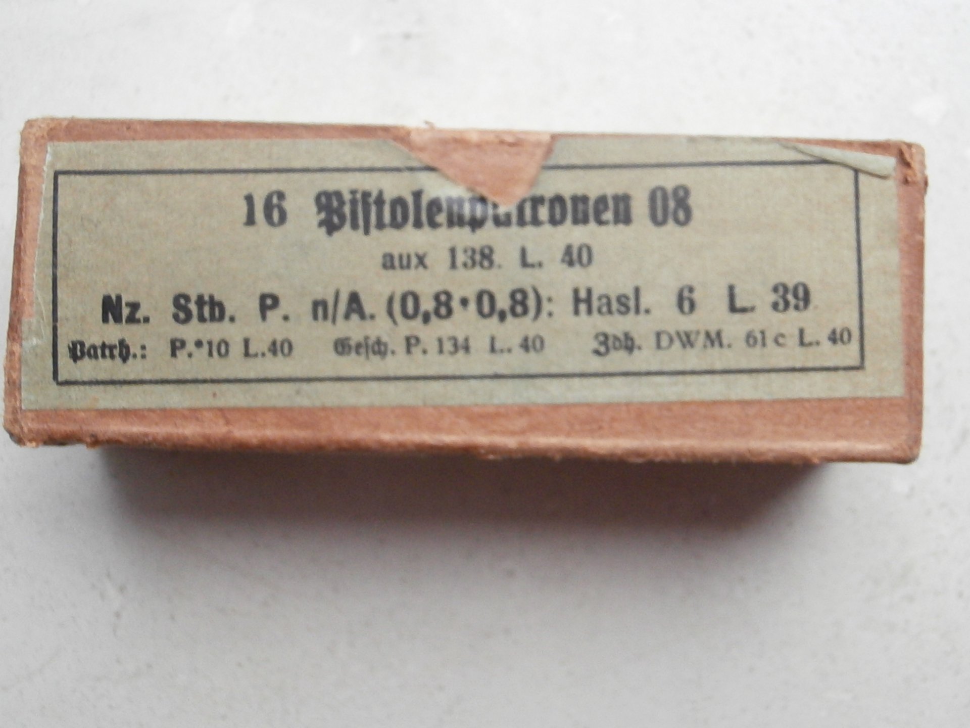 Wehrmacht Päckchen 9 mm Pistolenpatronen 08 aux Messing – Bild 1