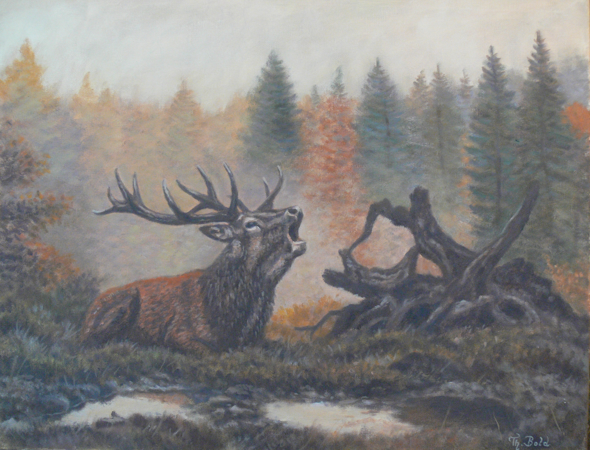 Jagdgemälde "RÖHRENDER HIRSCH" - Tier-und Jagdmaler - Thomas Bold – Bild 1