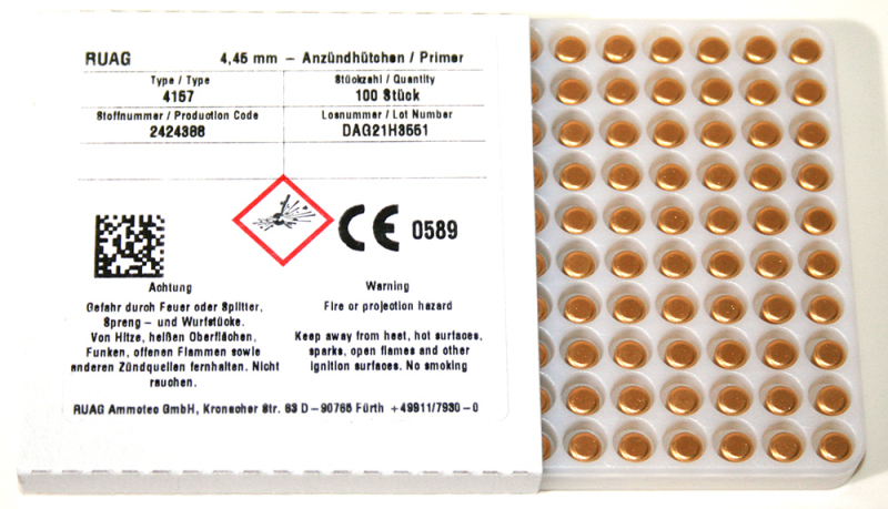 100 Stück - GECO Small Rifle #4157 Ambossanzündhütchen MADE IN GERMANY! 4,45mm Primer S.R. #400 BR4 – Bild 1