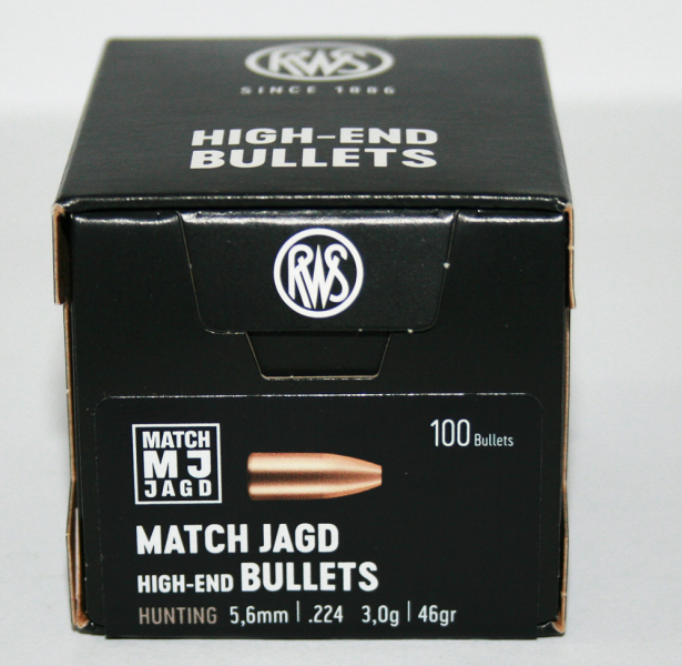 100 Stück NEUE RWS Geschosse - MJ (MATCH-JAGD) .224/5,6mm - 46gr/3,0g (#2145782) Präzises Hohlspitzg – Bild 1