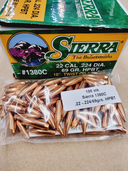 .22/.224/69 grs #1380# Sierra MK HPBT Geschosse 100 stk # SSZ Berka – Bild 1