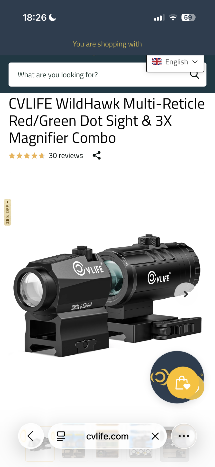 CVLife Wild Hawk Green/ Red Dot 3x Magnifier Combo Reddot – Bild 2