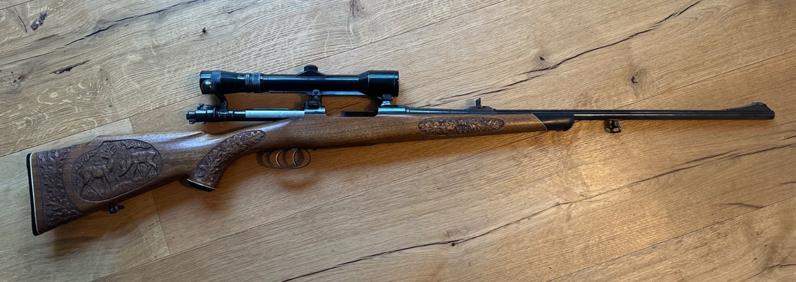 K98 / 98er Jagdrepetierer Kal. .308 Win. – Schaftverzierung mit Rehwild – Nickel-Zielfernrohr – Bild 1