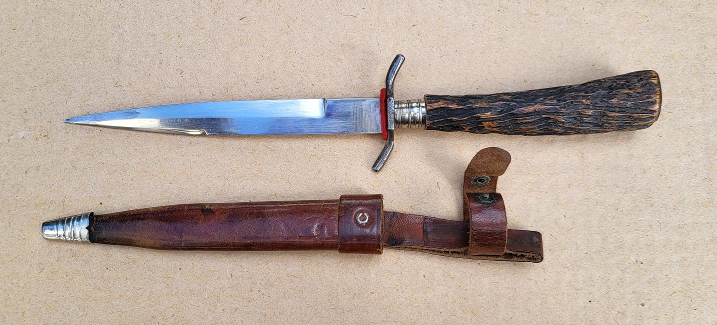 Grabendolch, Jagdmesser mit Klingeninschrift "RETTER IN DER NOT" – Bild 4