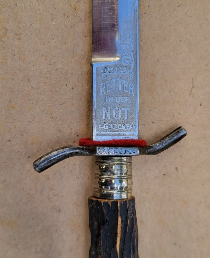 Grabendolch, Jagdmesser mit Klingeninschrift "RETTER IN DER NOT" – Bild 2