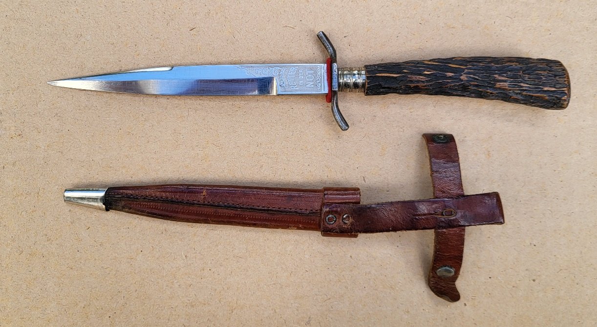 Grabendolch, Jagdmesser mit Klingeninschrift "RETTER IN DER NOT" – Bild 3
