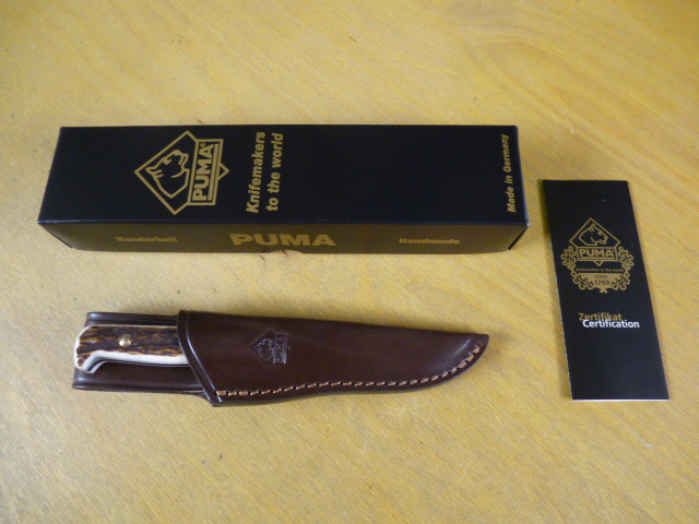 Puma Messer - Hunter's Pal - Nr. 11 6397 - Griffschalen aus Hirschhorn - Lederscheide in OVP – Bild 1