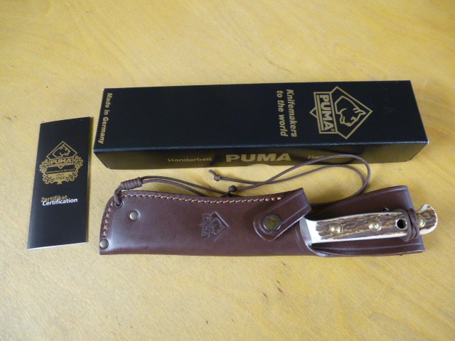 Puma Messer - Bowie - Nr. 11 6396 - Griffschalen aus Hirschhorn - Lederscheide in OVP - Bowie – Bild 1