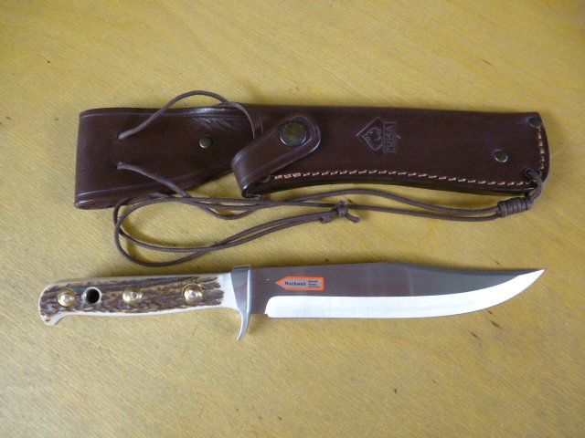 Puma Messer - Bowie - Nr. 11 6396 - Griffschalen aus Hirschhorn - Lederscheide in OVP - Bowie – Bild 2