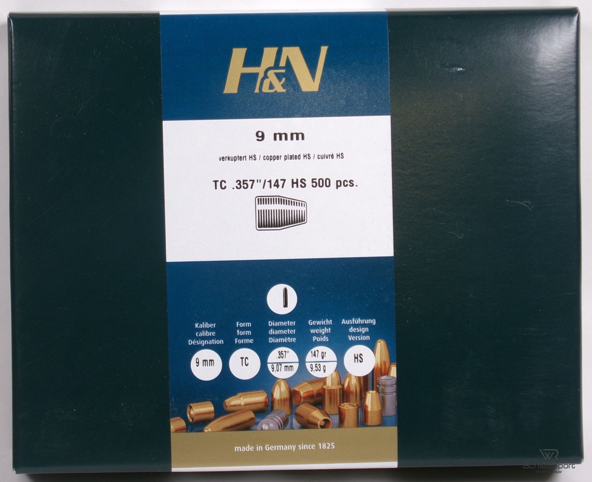 500 H&N 9mm(.357) - 147 - TC - verkupfert-HIGH-SPEED - 500er Box - – Bild 1