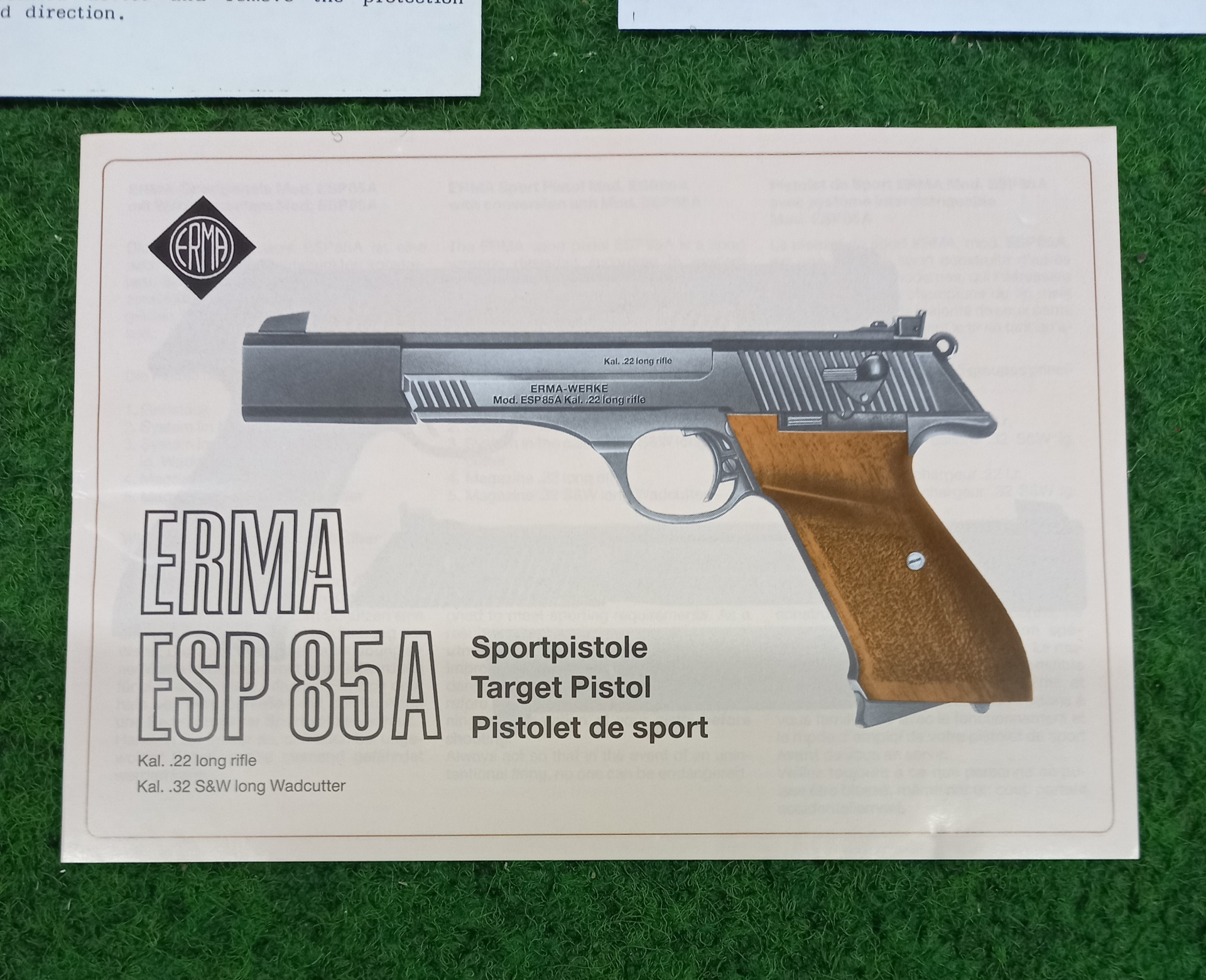 ERMA ESP 85 Beschreibung mit Anschußscheibe, Papieren und Erma Umschlag – Bild 1