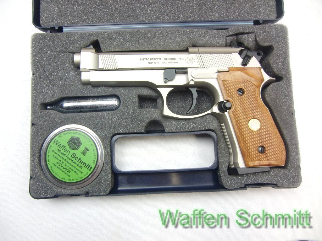 CO2 Pistole Beretta M92 FS, Nickel, Wood Grips, Kaliber 4,5mm Diabolo.Sehr guter Zustand!!! – Bild 1
