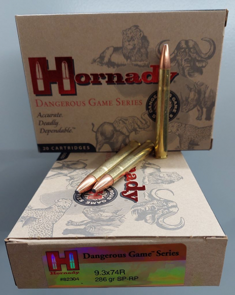 20 Schuss 9,3x74R Hornady Dangerous Game SP-RP 286grs (Drückjagd, Sauen, Safari) – Bild 1