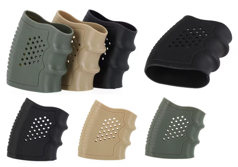3 Stk. Tactical Grip Glove Griffüberzug Gummi für Glock und weitere Pistolen, schwarz, grün & desert – Bild 1