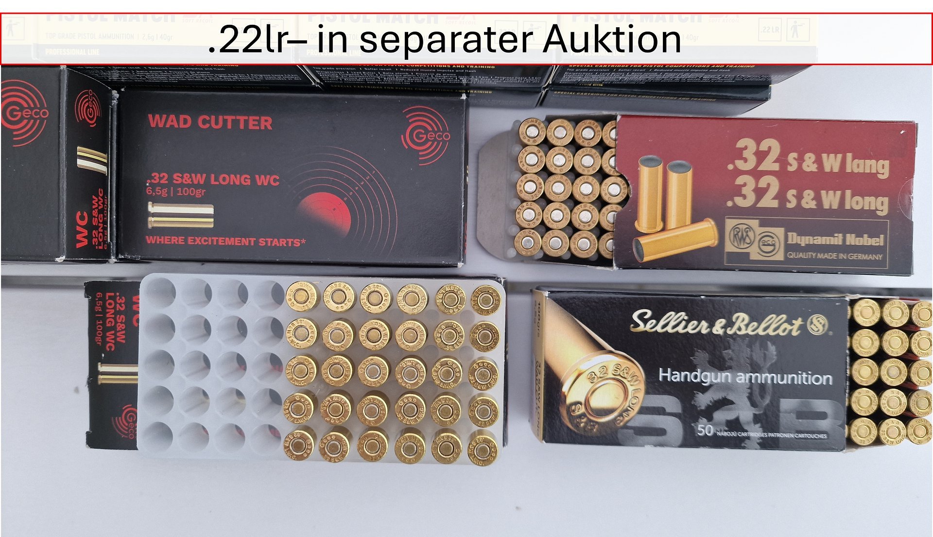 Muniton in .32 S&W Long WC 280 Schuss GECO + 50 Schuss RWS + 50 Schuss S&B – Bild 1