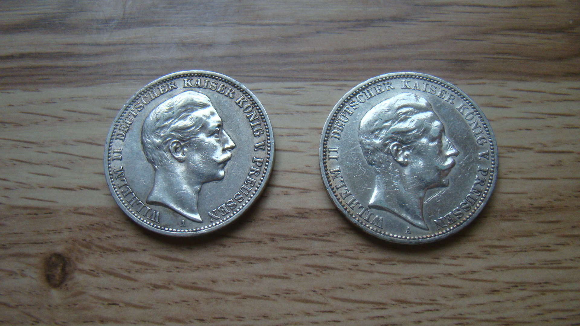 2 x 5 Mark Stücke Preussen, Kaiser Wilhelm II, 1908 u. 1910 – Bild 1