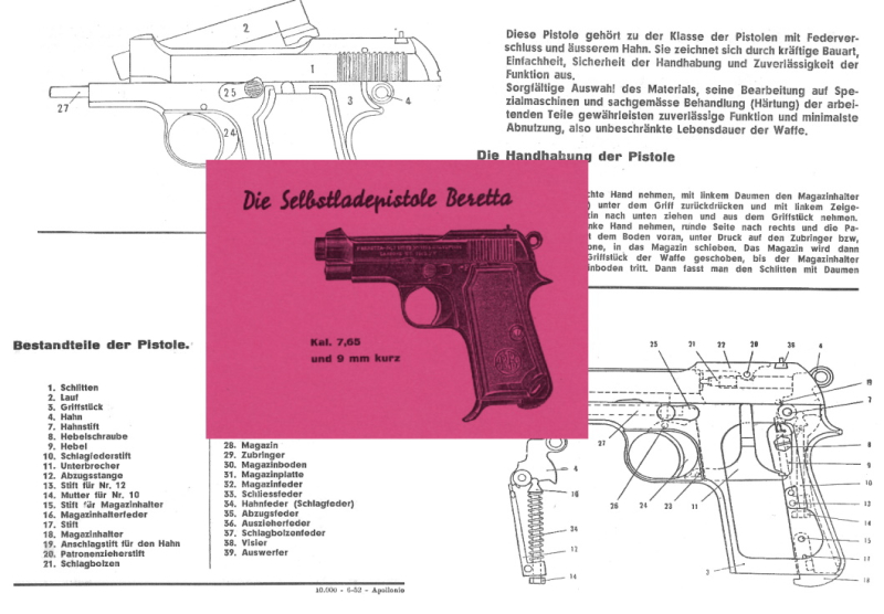 Nachdruck deutsche Bedienungsanleitung Pistole Beretta Mod. 34 im Cal. 7,65 und 9 mm – Bild 1