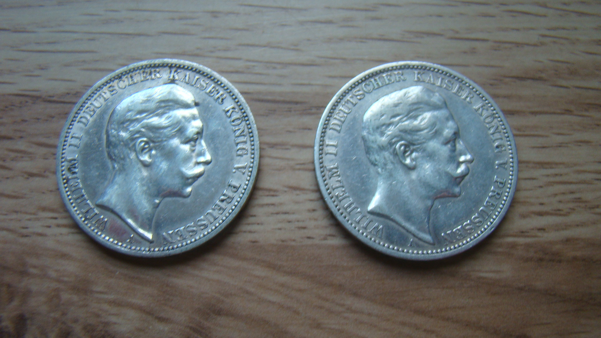2 x 5 Mark Stücke Preussen, Kaiser Wilhelm II, 1909 A – Bild 1