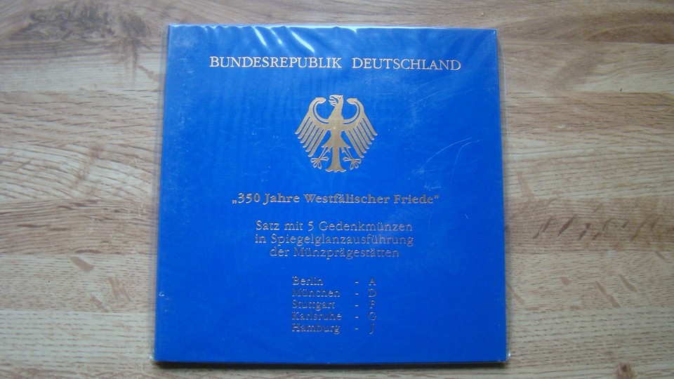 BRD 5 x 10 DM Gedenkmünzen 1999, Silber 925 - Blister " 350 Jahre Westfälischer Frieden " PP-OVP B – Bild 1