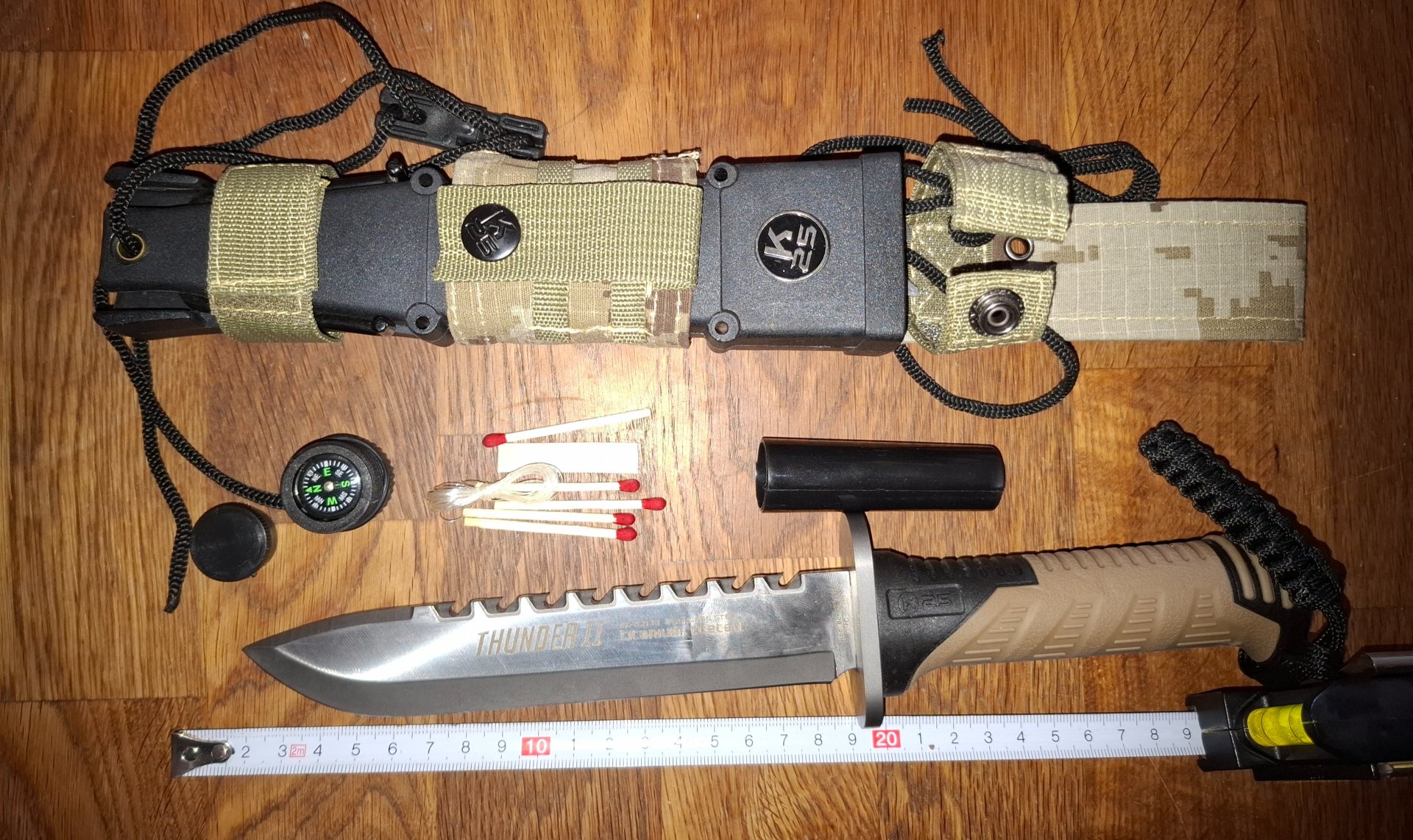 K25 Survivalmesser Thunder II titanbeschichtet (Coyote) + Scheide & Survival-Kit - NEU – Bild 1