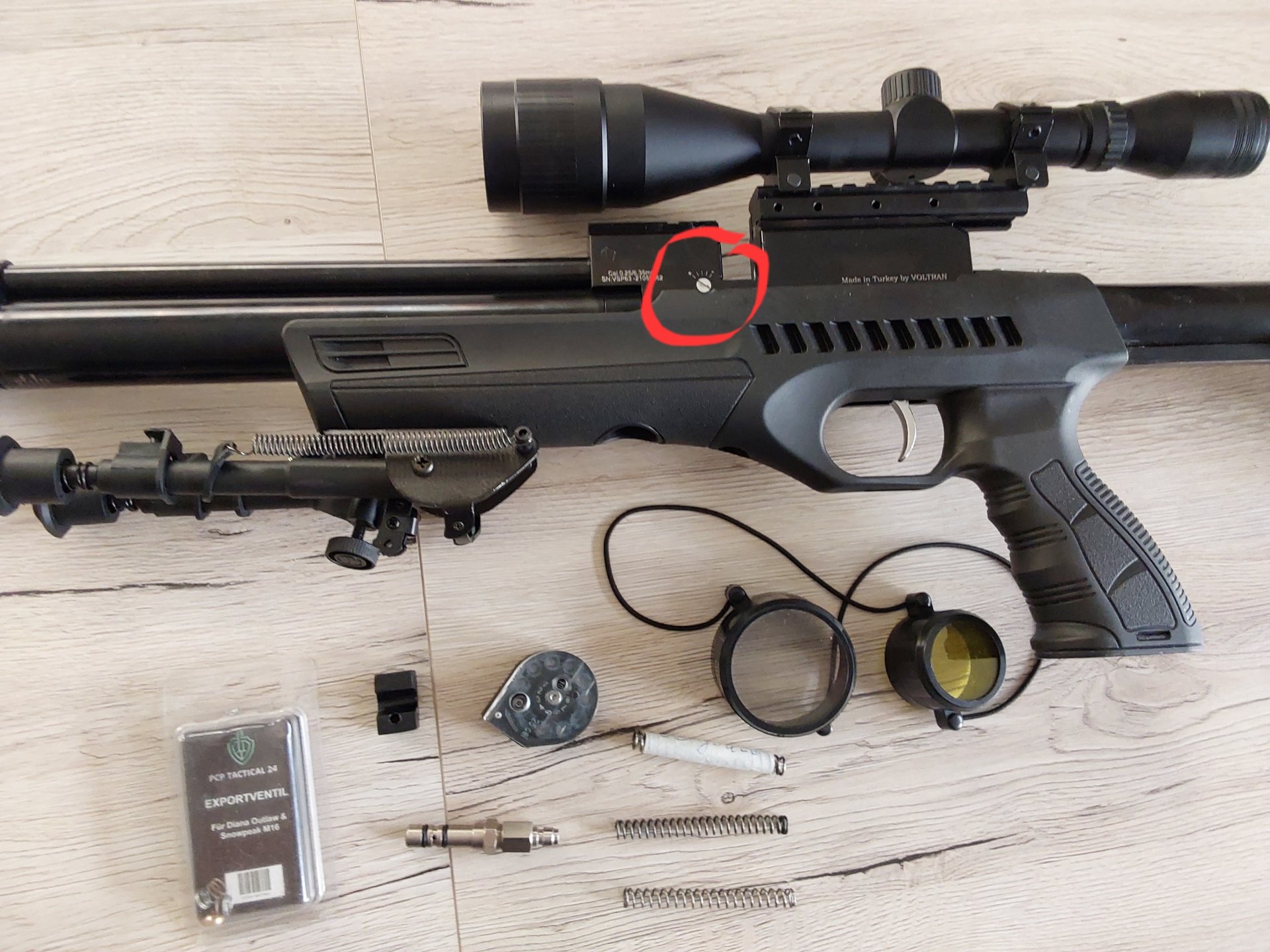 Ekol Voltran .25 PCP Luftgewehr mit Schalldämpfer und Zweibein – Bild 2