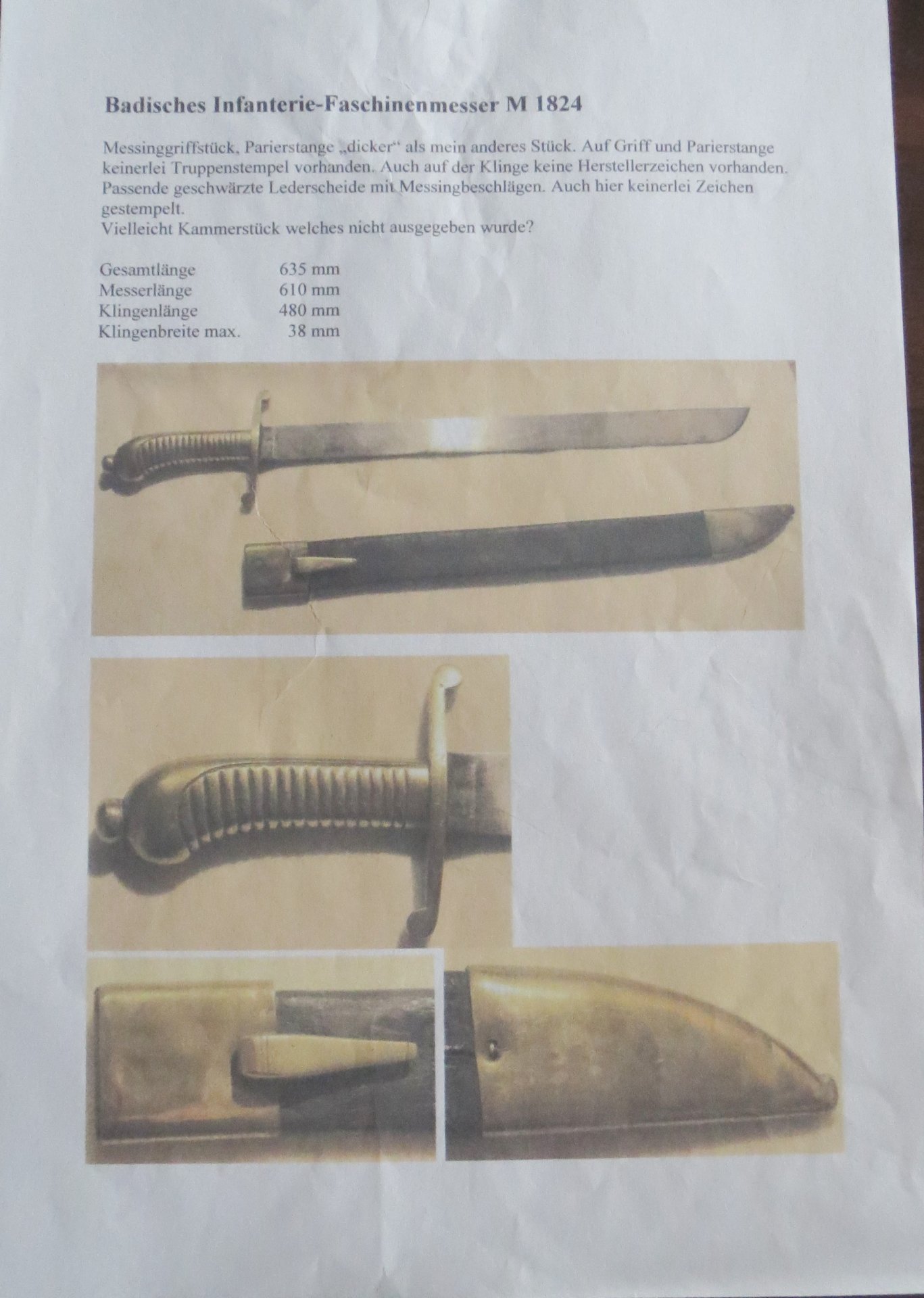 Badisches Infanterie-Faschinenmesser M 1824 – Bild 3