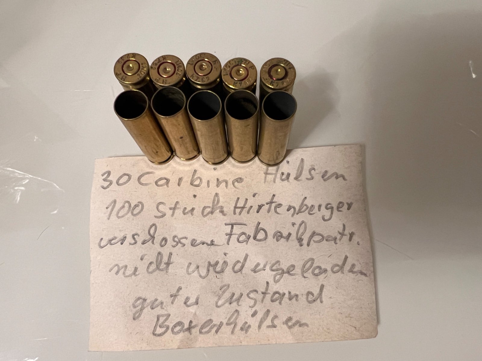 30 Carbine Hülsen 100 Stück Hirtenberger verschossene Fabrikmunition – Bild 1