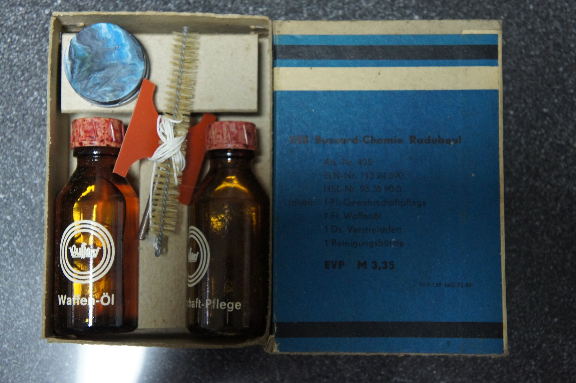 Original Bussard – Chemie für DDR Haenel Luftgewehr, Waffenpflege, 2500 Kugeln 4,4mm – Bild 1