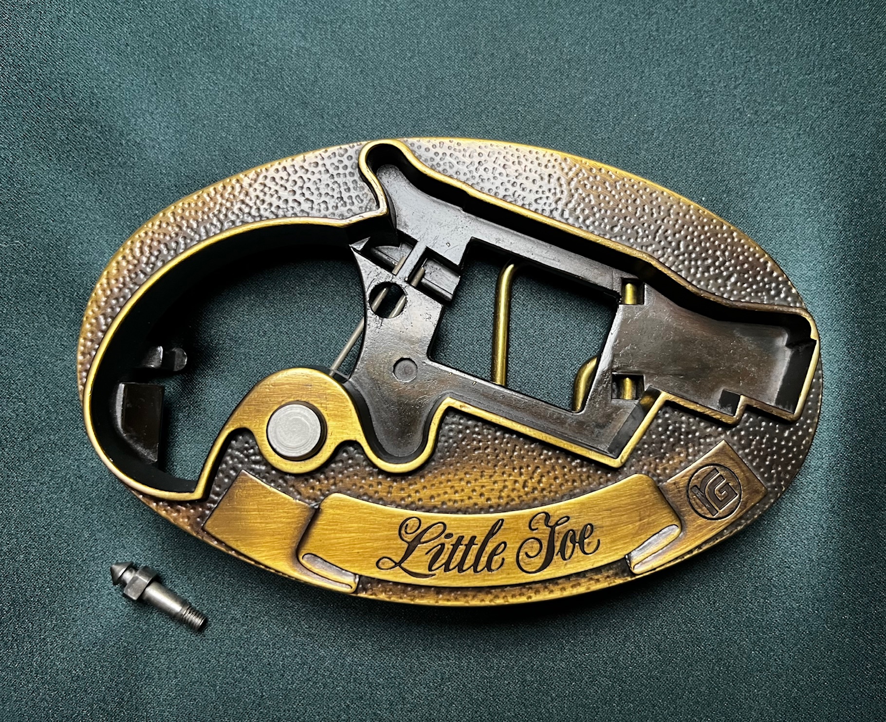 Röhm Little Joe Gürtelschnalle mit Pilzkopfbolzen für 6 mm Flobert u. .22 Knall Variante – Bild 1