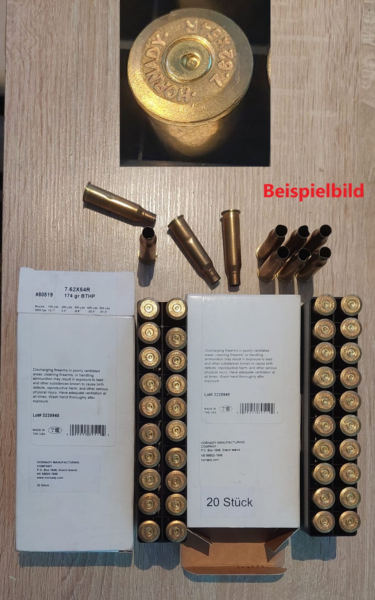 100 Stk. HORNADY Hülsen 7,62x54R aus einer Dragunov (Saiga Tigr) geschossen – Bild 1