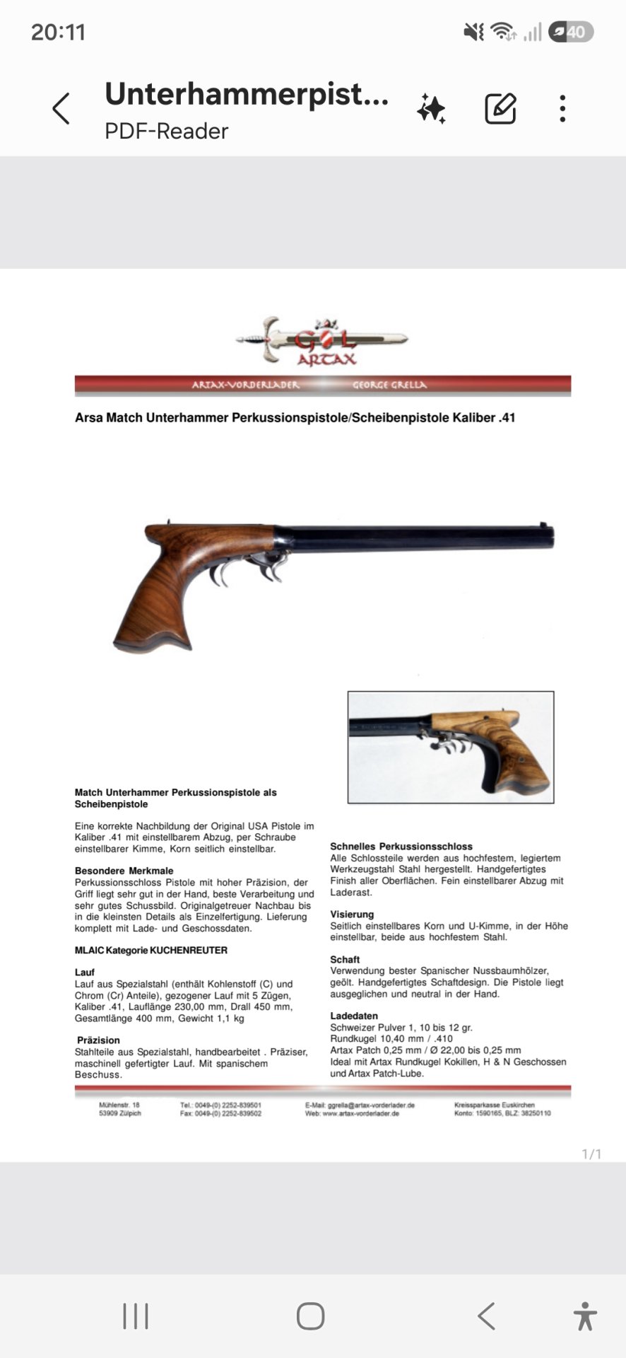 Ardesa Unterhammer perkussion Pistole cal. 45 Sport Pistole – Bild 6