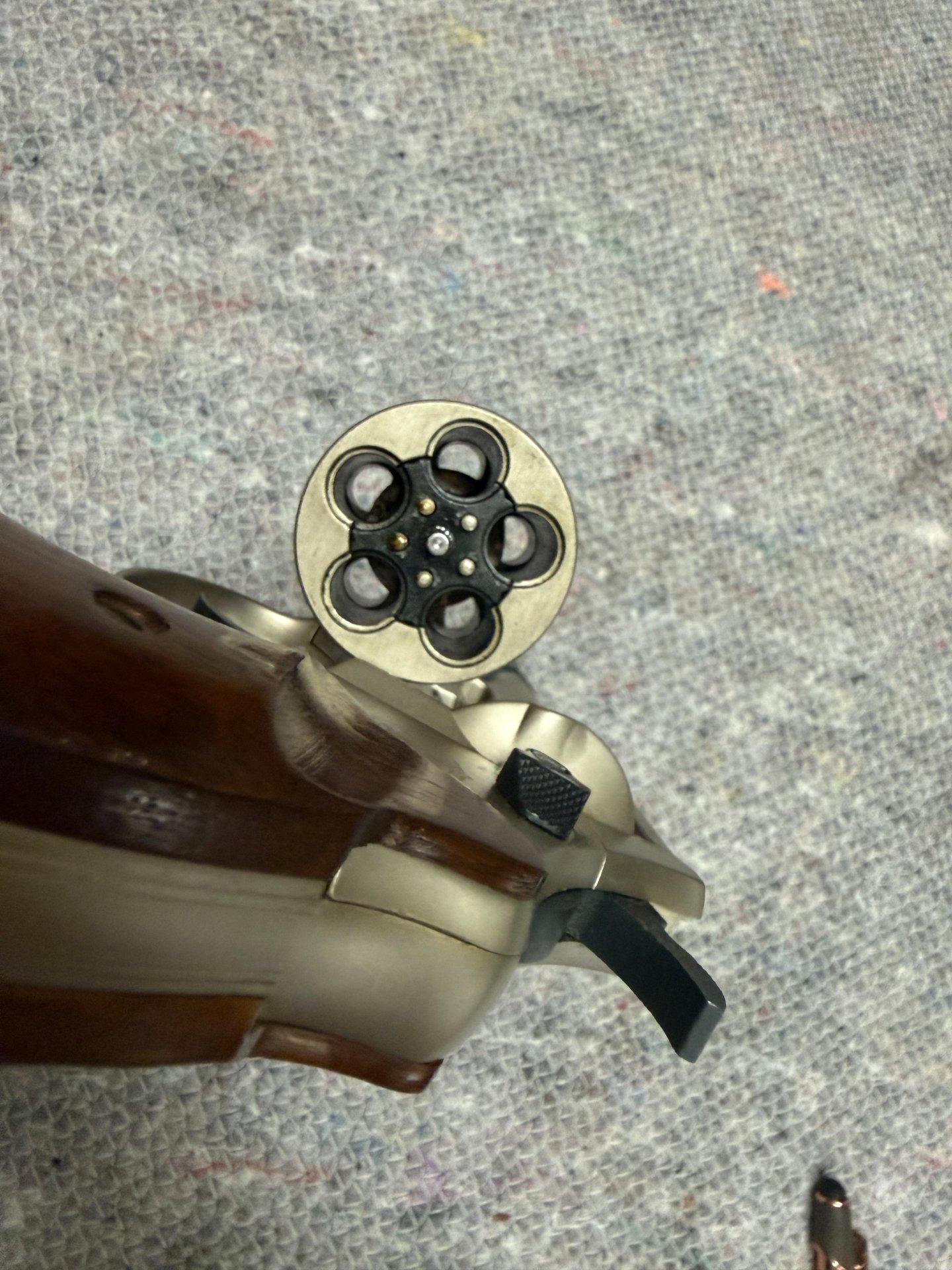 Smith & Wesson Combat | 9mm R. Knall | PTB 607 | Holzgriffschalen & Koffer! – Bild 3