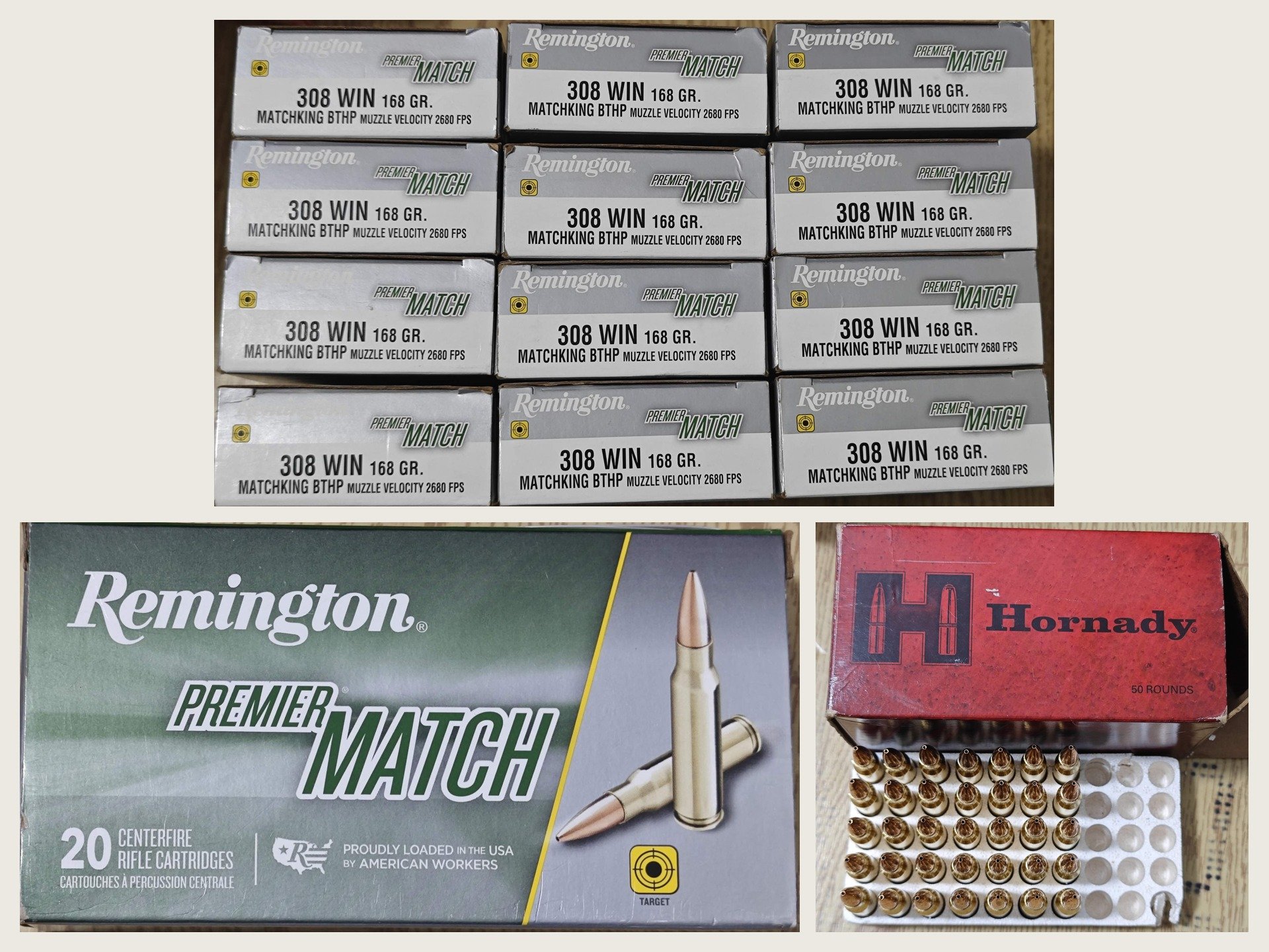 Remington Premier Match .308 Win 168 gr MatchKing BTHP – 240 Stück + 35 Stück Hornady Match – Bild 1